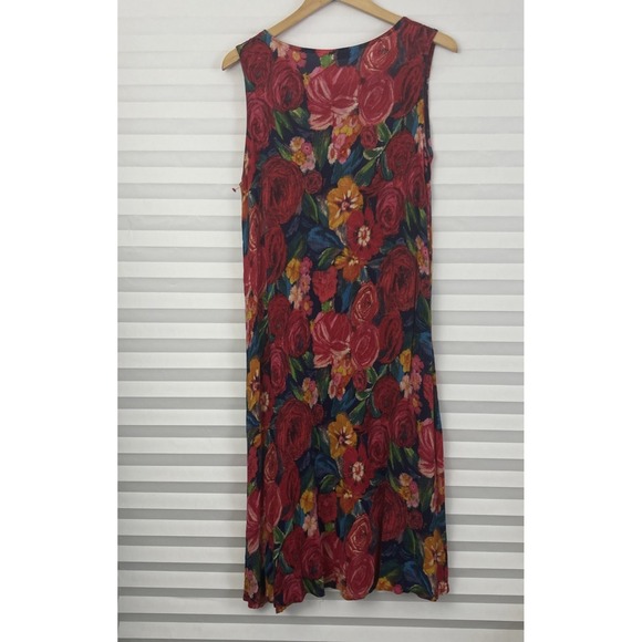 La Cera Womens Dress Size XL Sleeveless Buttons Slit Sides Crinkle Midi Floral - Picture 2 of 7